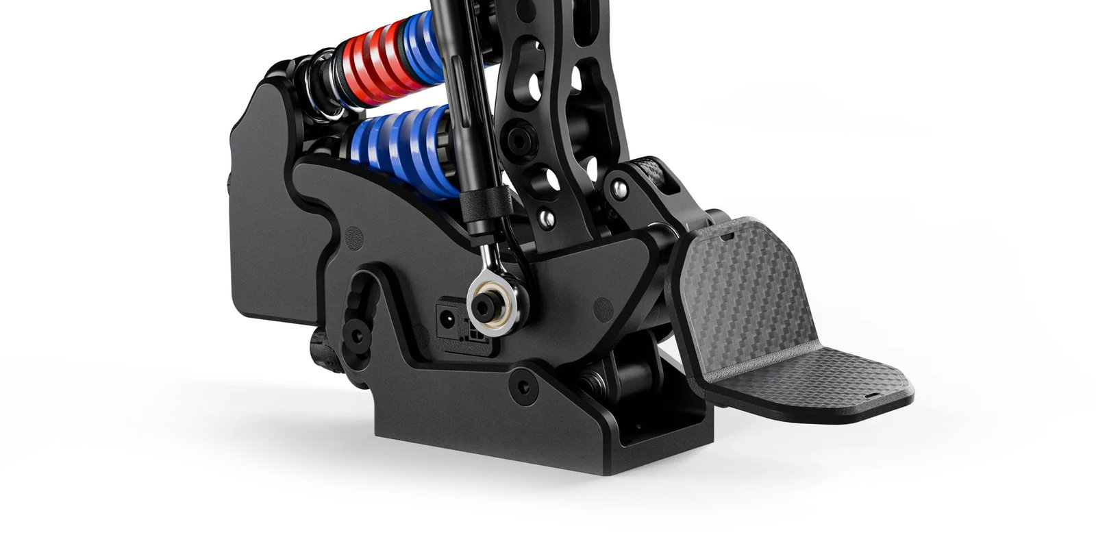 View of the adjustable CNC aluminum mounting brackets showing how to attach PurrPRO FORMULA PEDALS to a simracing rig.