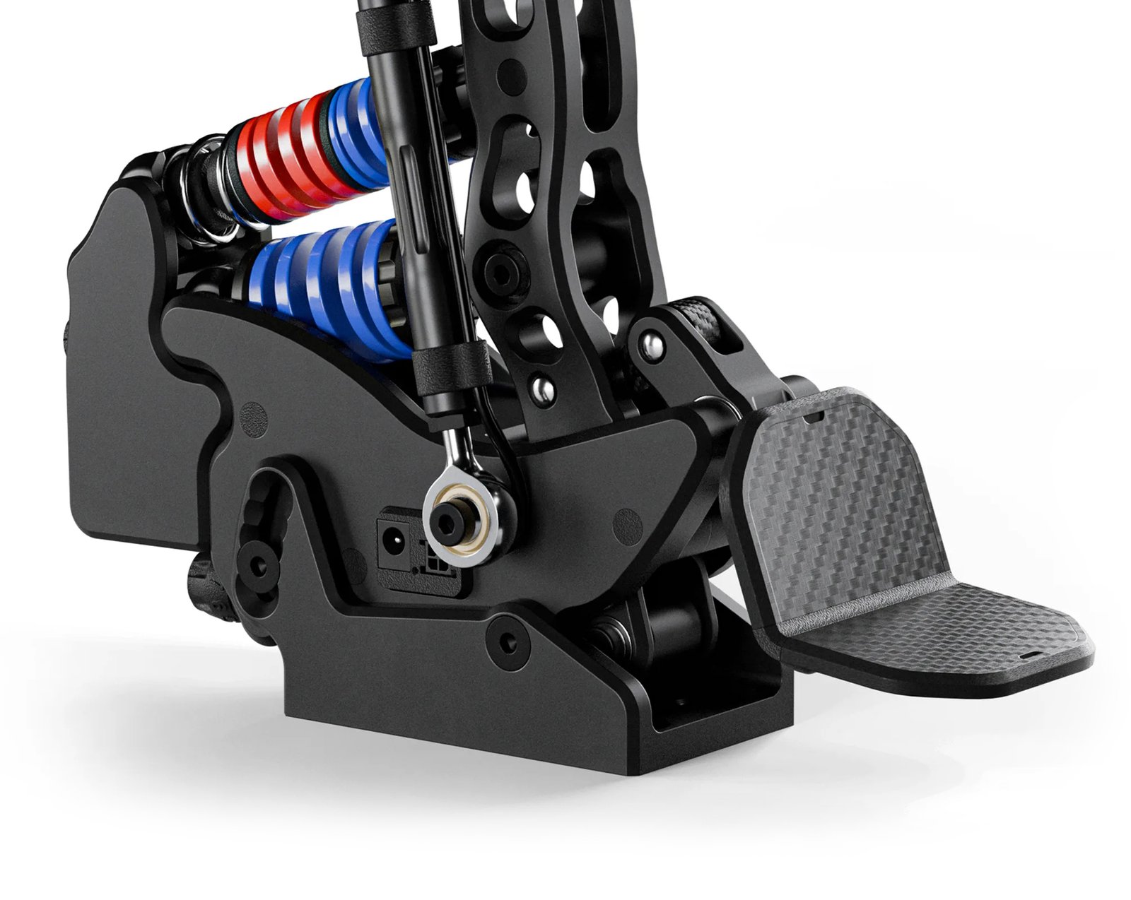View of the adjustable CNC aluminum mounting brackets showing how to attach PurrPRO FORMULA PEDALS to a simracing rig.
