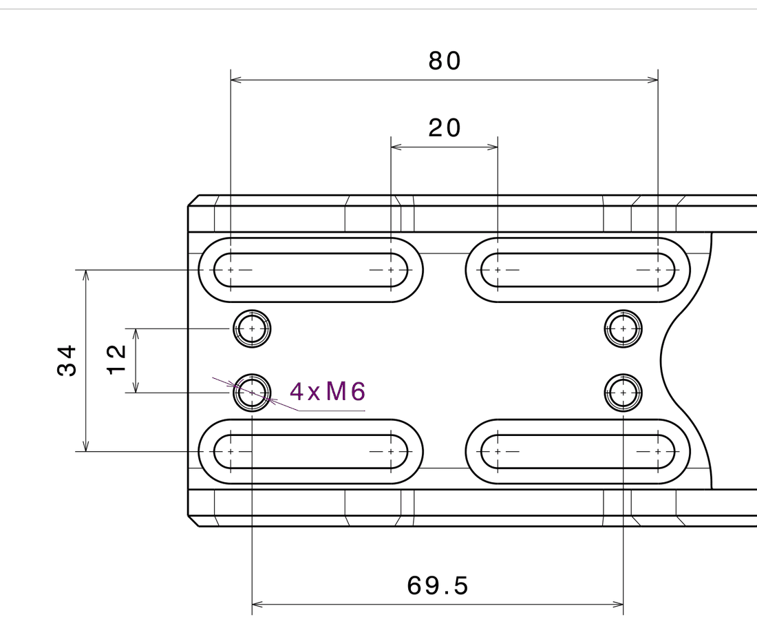 Pedal-foot mounting hole dimensions drawing