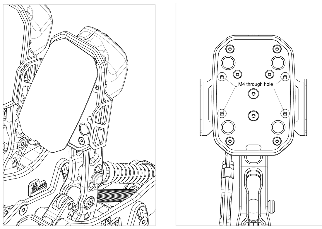 Side footrest mounting — pedal side view and M4 through-hole pattern
