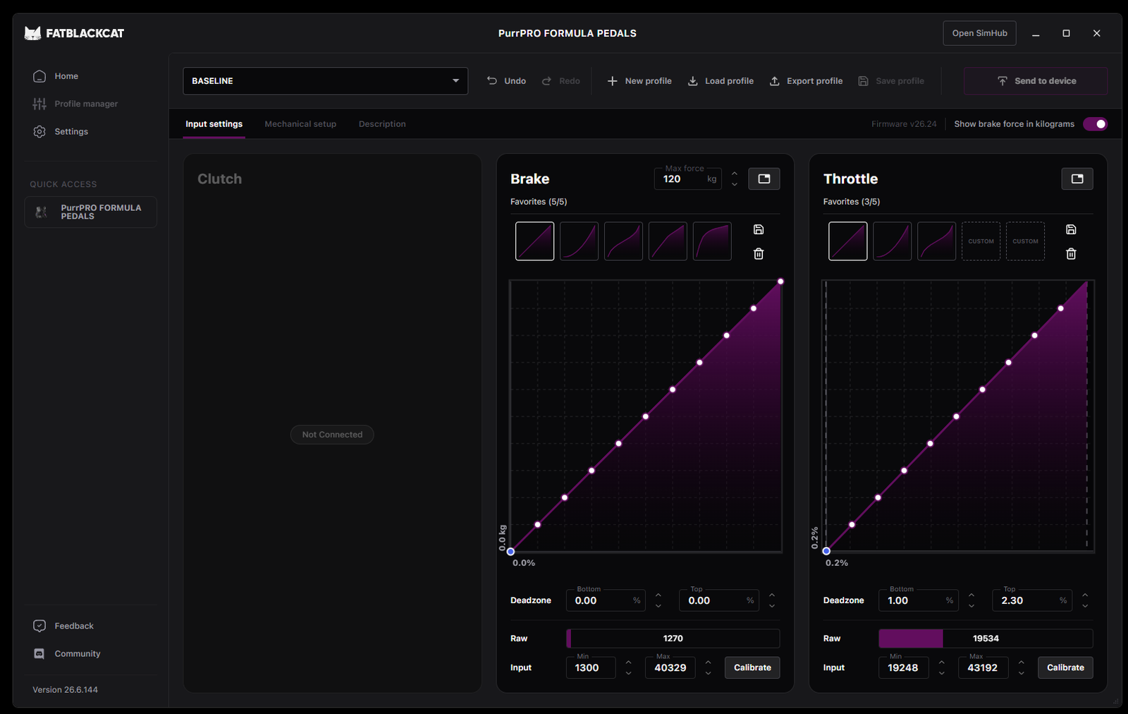 PurrOS 2.0 interface — pedal response curve editor