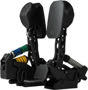 PurrPRO FORMULA PEDALS — rear view with colour-coded brake spring stack and throttle spring