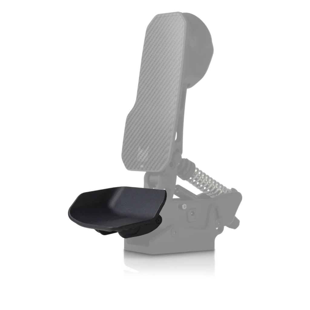 Asymmetric heel cup, left, mounted on a PurrPRO GT pedal, second angle