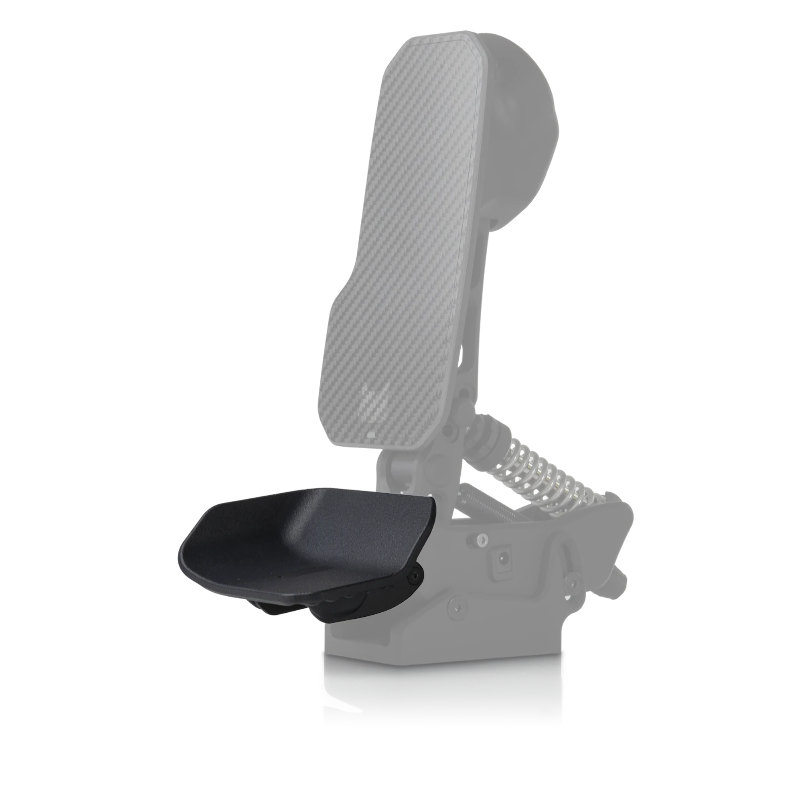 Asymmetric heel cup, left, mounted on a PurrPRO GT pedal, second angle
