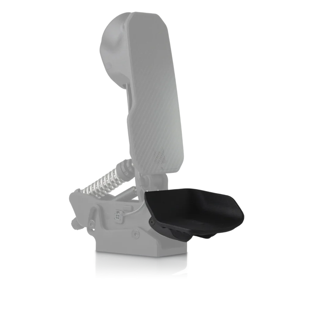 Asymmetric heel cup, right, mounted on a PurrPRO GT pedal