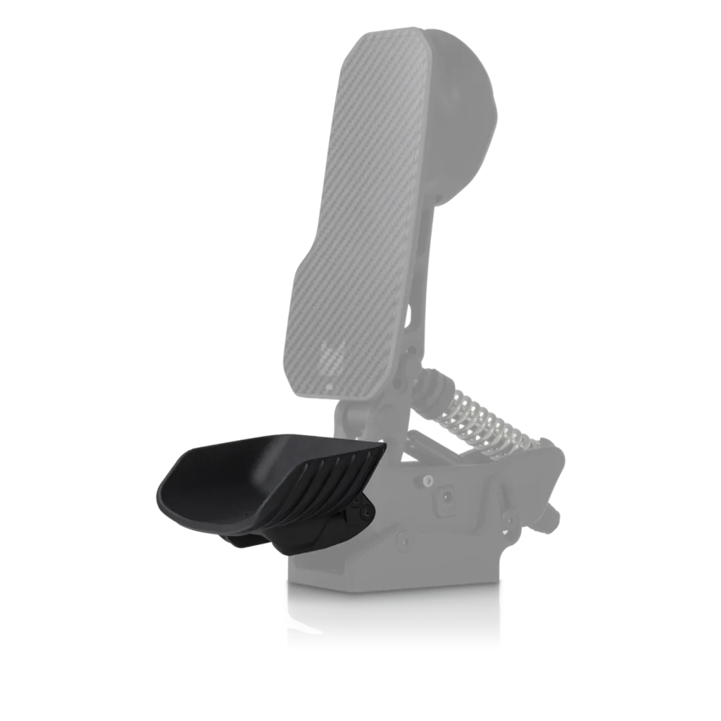 Bespoke heel cup 100 mm mounted on a PurrPRO GT pedal, second angle