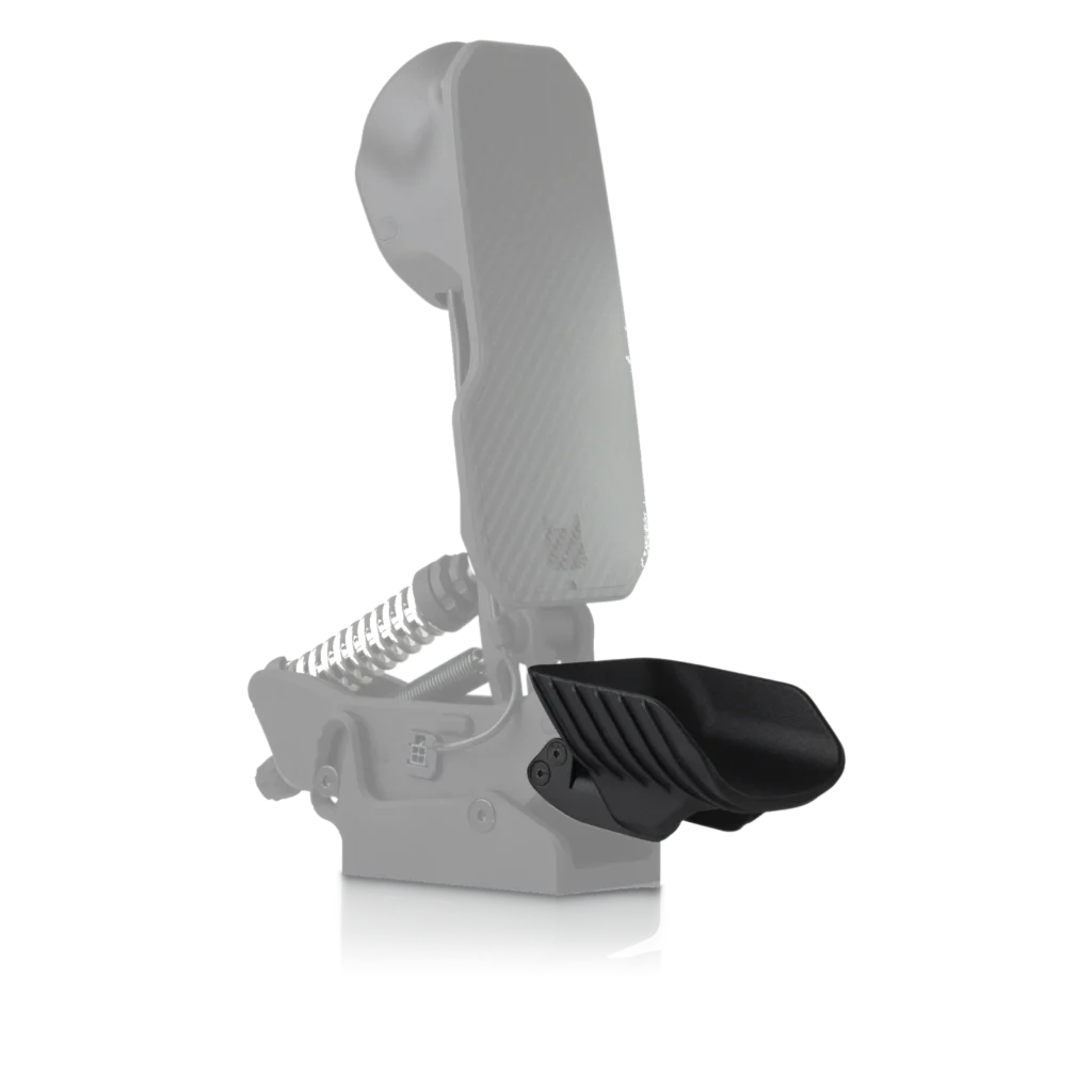 Bespoke heel cup 80 mm mounted on a PurrPRO GT pedal, second angle
