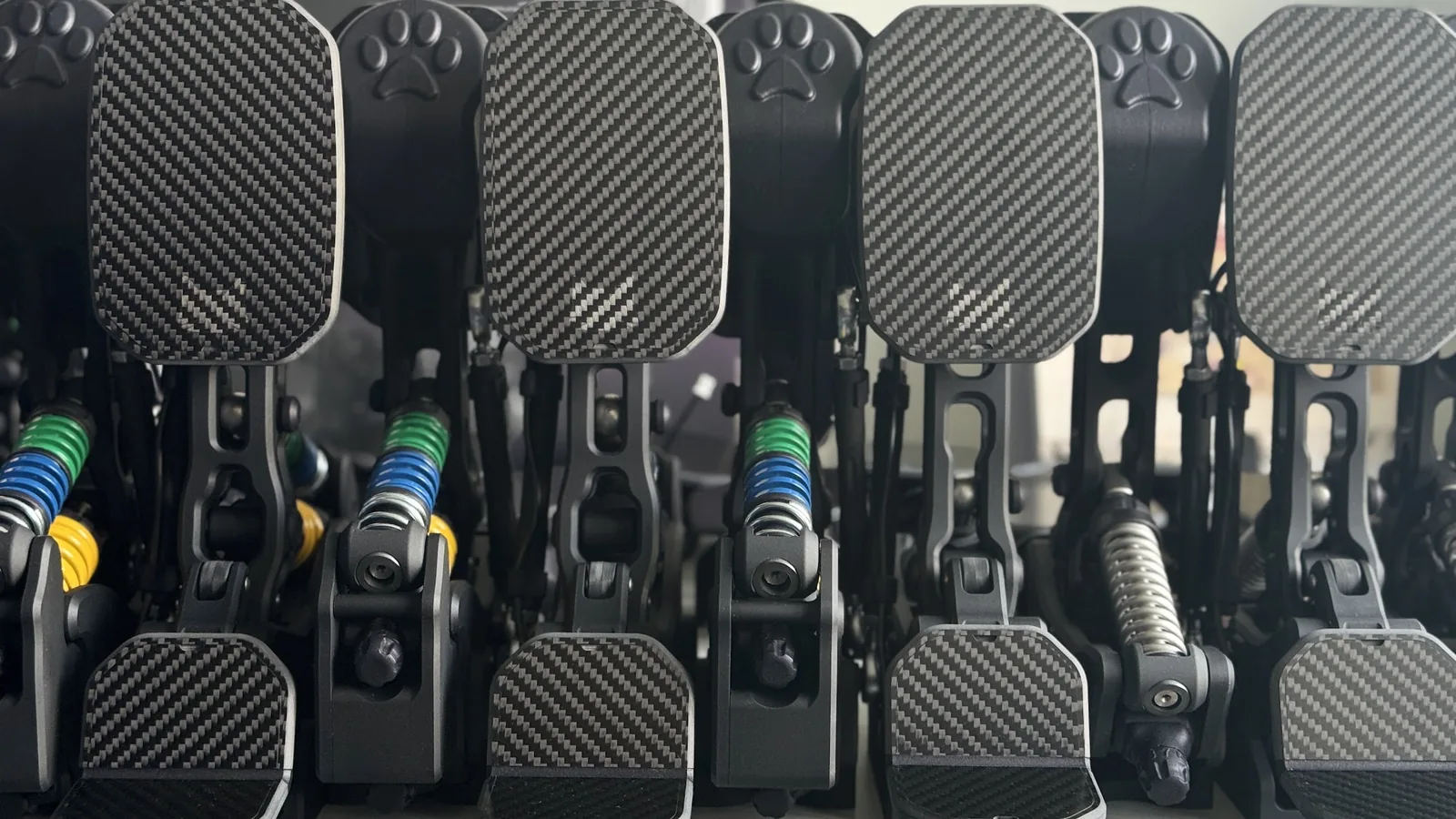 A row of PurrPRO pedals ready to ship to customers